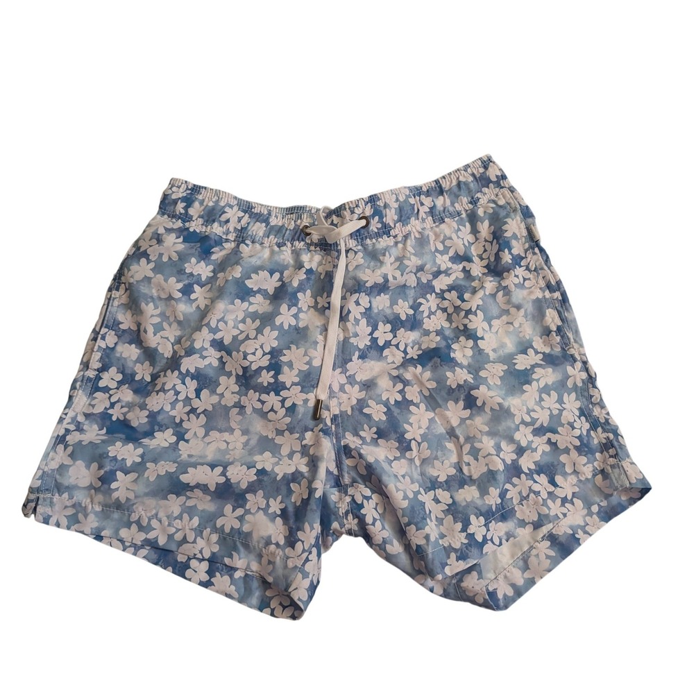Onia The Charles Mens Blue White Floral Swim Trunks Size Medium Drawstring Mesh